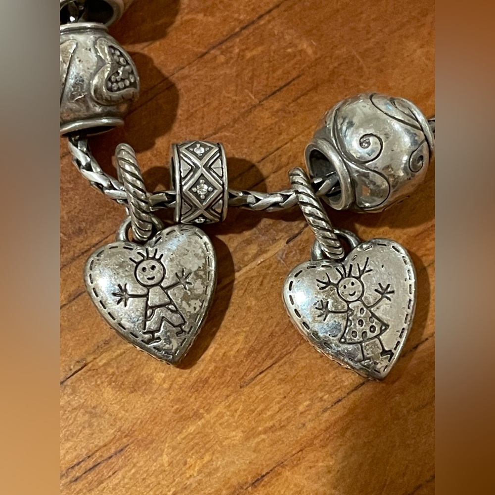 BRIGHTON Silver Charm Bracelet Boy & Girl, Hearts - Picture 7 of 8